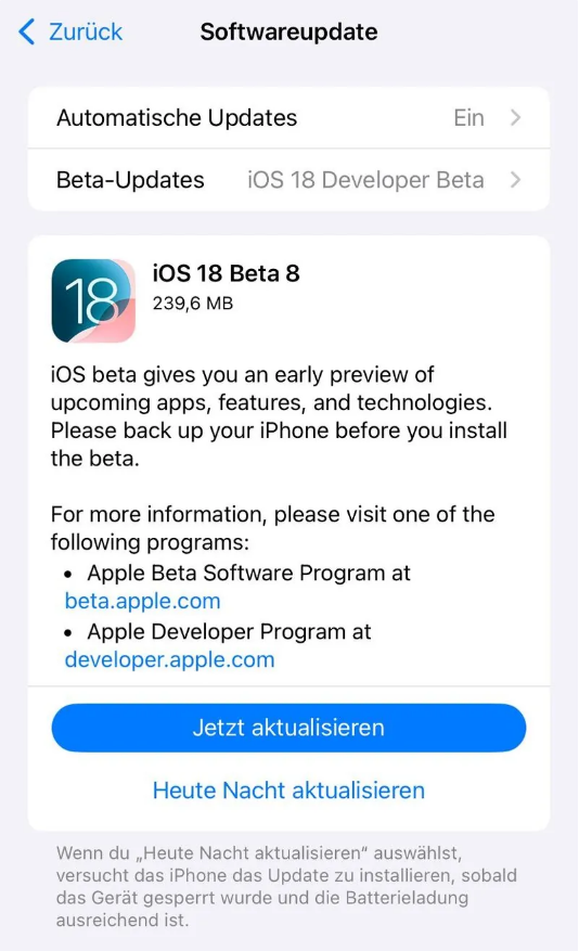 白银苹果手机维修分享苹果 iOS / iPadOS 18 开发者预览版 Beta 8 发布 